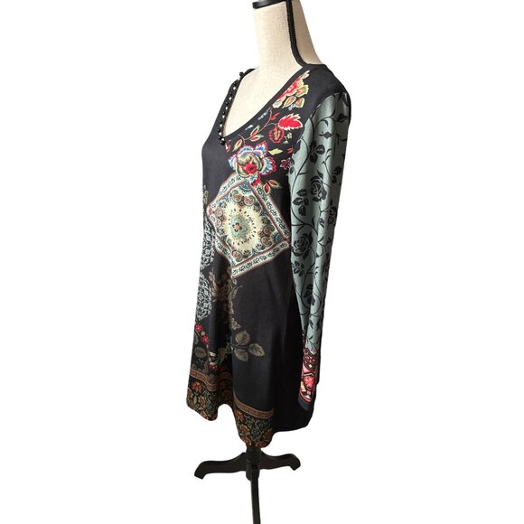 NorthStyle Black Boho Dress Embroidered Print Knit Beading Tattoo Sleeves Large - Picture 5 of 7